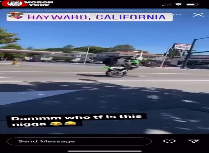 Video :It ends poorly after he pulls a wheelie!